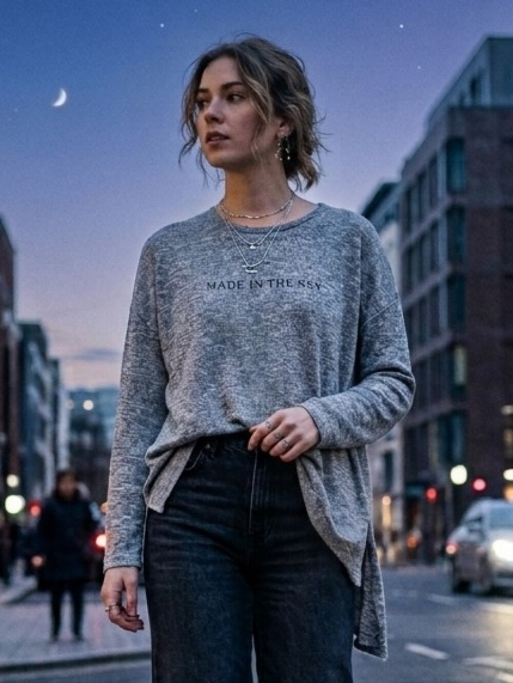 NWT Bershka M Y2K Whimsigoth Celestial Boho Asymmetrical Metallic Loose Sweater